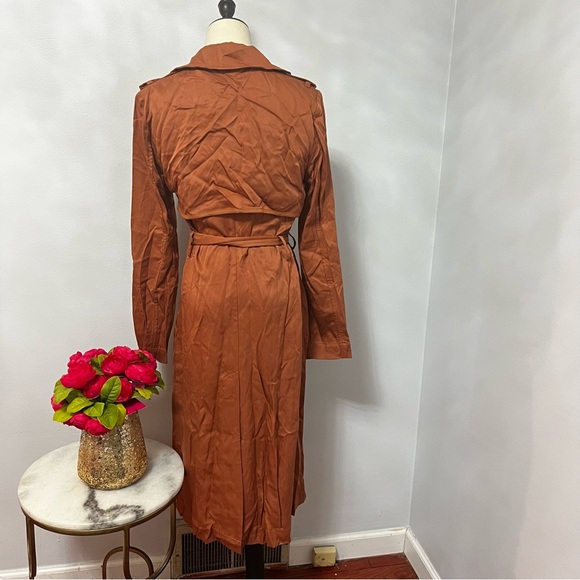 Badgley Mischka Faux Leather Trim Cedar Color Long Trench Coat - Duplicate - Picture 14 of 16